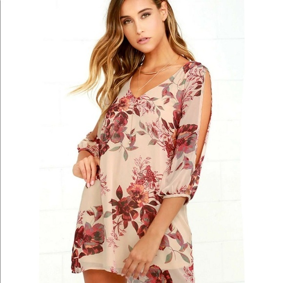 Lulus🔥SALE🔥Shifting dears tan and brown floral shift dress Small - Picture 3 of 9